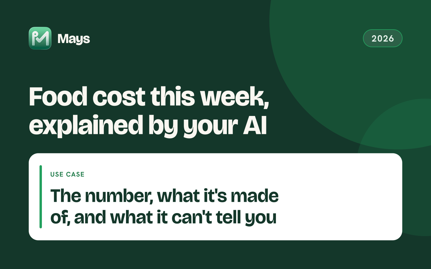 Mays cover card: Food cost this week, explained by your AI — The number, what it's made of, and what it can't tell you